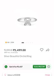 Giva 925 Silver Beautiful Orchid Ring