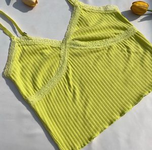 Neon Green Lace Trim Cami Tank Top