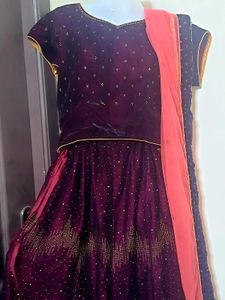 Elegant Burgundy Velvet Lehenga Choli Set