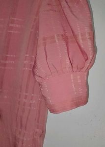 Pink Checkered Puff Sleeve Top
