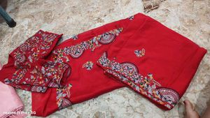Red Embroidered party wear saree