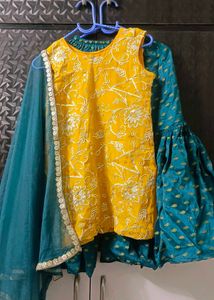 Girls&#39; Ethnic Dress - Yellow &amp; Blue