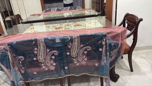 Red Printed Dupatta And Embroidery