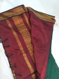 Kalyani Cotton Saree Green With Maroon Colour Beautiful Combination