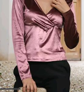 Velvet full sleeves deep neck top