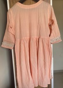 Women Peach Threadwork &amp; Gota Work Kurta Sharara