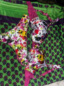 Floral premium satin Bra &amp; Panty Set