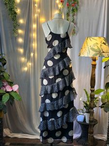 Polka Dot Ruffle Maxi Dress