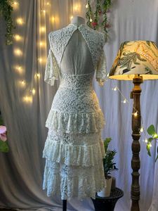 Elegant White Lace Midi Dress Fully Sheer