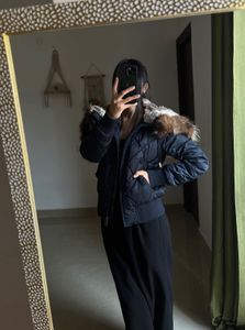 WHO.A.U.CALI VINTAGE NAVY BLUE PUFFER CROP JACKET