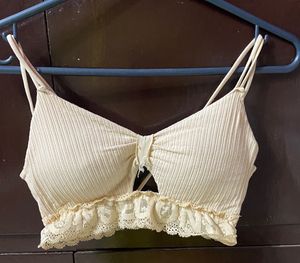 Ribbed Lace Trim Bralette