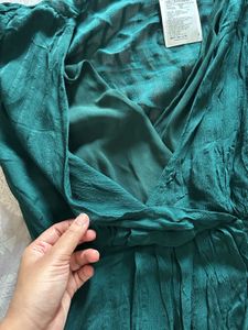 MANGO Emerald Color Wrap Mini Dress