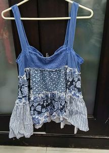 Cute Blue Floral Top - L Size