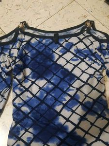 Blue &amp; White Cold Shoulder Top