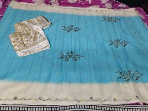 Blue Embridary Saree With Blouse