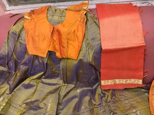 1-TimeUsedGirls Grey&amp;Orange LehengaCholi-PattuPava