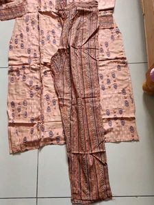 Light Brown Printed Kurti Pant Set XL