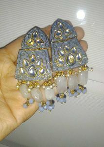 Grey Kundan Earrings | Heavy Earring For Wedding