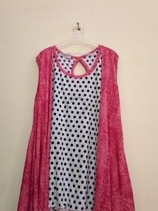 Women A -line Pink And White Polka Dot Top