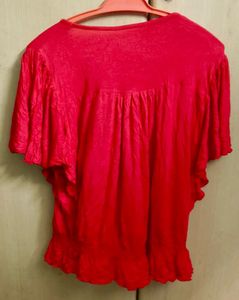 Red Flutter Sleeve Top