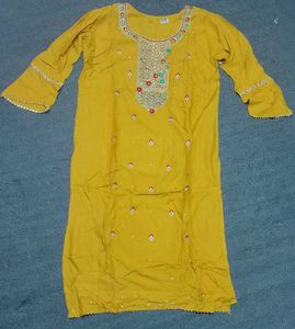 Embroidered Yellow Kurti