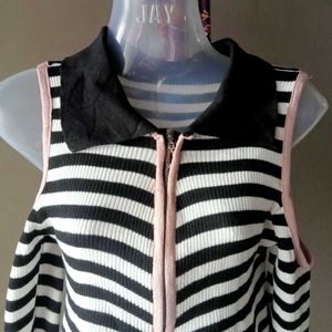 Striped Cold Shoulder Cropped Cardigan