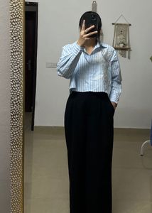 FRENCH CONNECTION Blue Stripe Crop Shirt