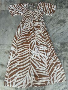 Brown &amp; White Leaf Print Dress