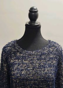 Blue Textured Knit Sweater