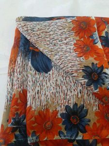72)New Orange Blue Printed Saree