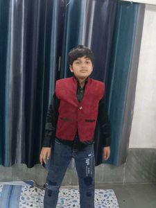 Boy's Burgundy Waistcoat & Jeans Outfit