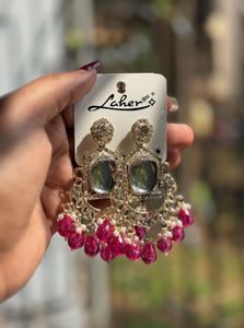 Beautiful Pink Kundan Jhumka Earrings
