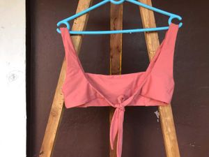 Coral Pink Polyester Crop Top.