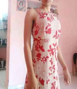 Floral Printed Red Dress