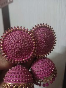 Pink Jhumka Earrings