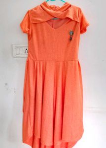 Uniquely Designed Orange Up-down Cut Dress!