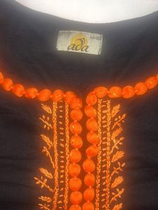 ADA BLACK &amp; ORANGE Embroidered Chikankari KURTA