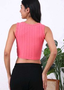 Darkpeach Ribbed Lace Trim Crop Top (S,M,L)