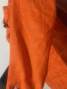 Orange Embroidered chicken work Kurta