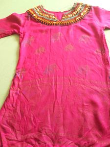 Short Pink Kurti with Hand-Embroidered Mirror Work