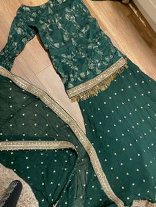 Elegant Dark Green Skirt And Top