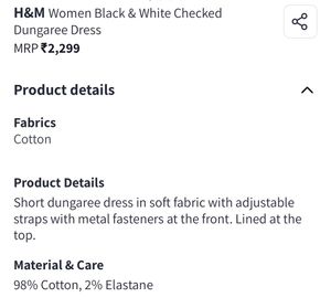 H&amp;M Women Black &amp; White Checked Dungaree Dress