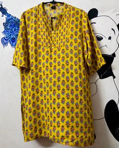 Yellow Floral Cotton  Kurti
