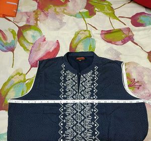 Navy Blue Sleeveless Kurti with Ethnic Embroidery