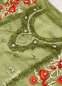 Green Embroidered semi stitched Kurta Set