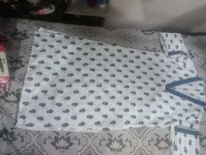 White &amp; Blue Printed Kurti