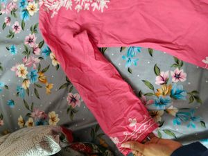 Pink Cotton Chikankari Short Kurti