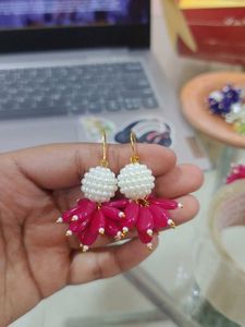 Dark Pink Beaded Earrings
