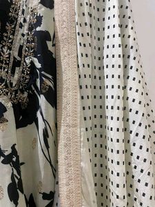 Metallic Black and Cream digital print Silk suit