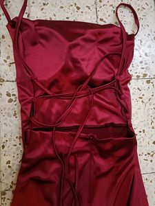 Red Satin Slit dress